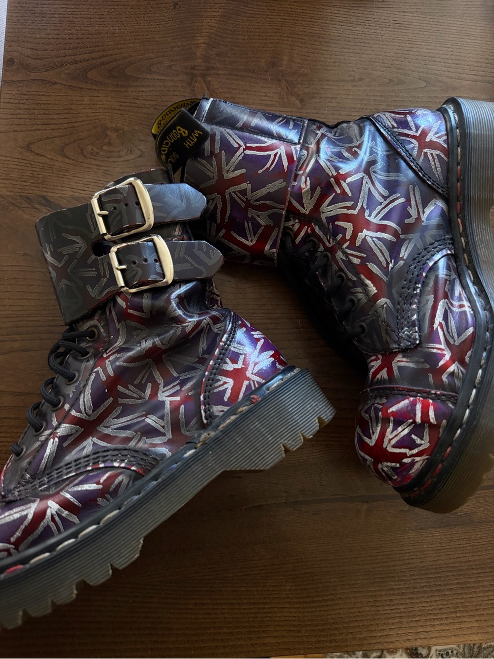 Dr. Martens women’s Red, Black & Silver Star-Accent Combat Boots 1460 vintage